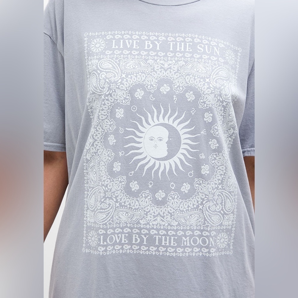 Ps / La Live By Sun Paisley Oversized Grey Graphic Short Sleeved Tee Shirt - Picture 6 of 11